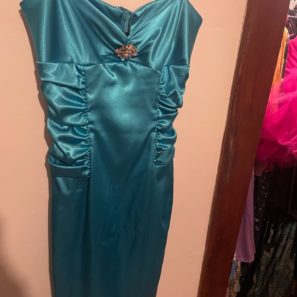 Royalty For Me Blue Ruched Cowl Neck Sheath Dress